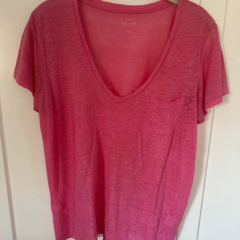 J. Crew Pink Relaxed Short Sleeve Linen V-neck T-Shirt - Size Small